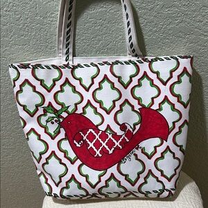 Brighton Red and Green Patterned Tote peace and joy
